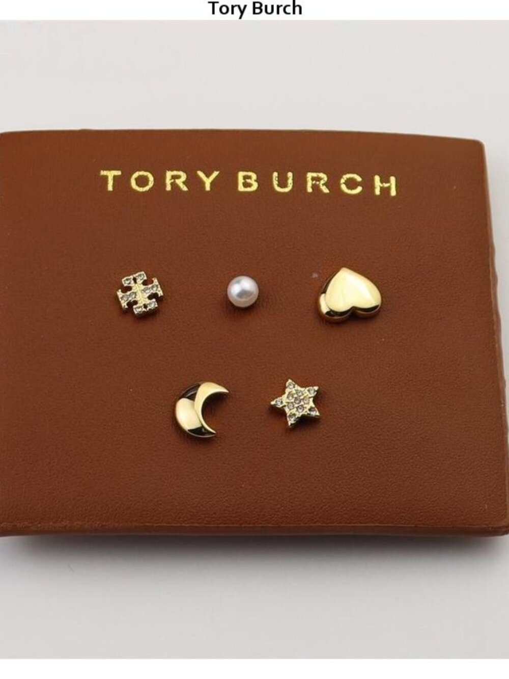 Tory Burch Gold Tone Celestial & Heart Mixed Stud Earring Set with Pearl Accent